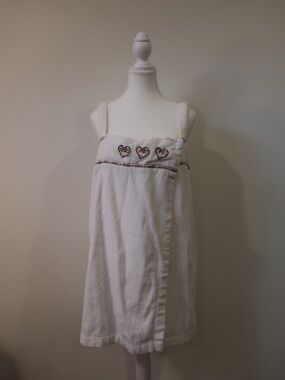 Time Out White Cotton Terry Towel Dress Pink Brown Hearts - L/XL